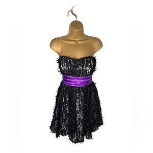 XOXO Homecoming Dress Mini Strapless Lace Black Purple 9